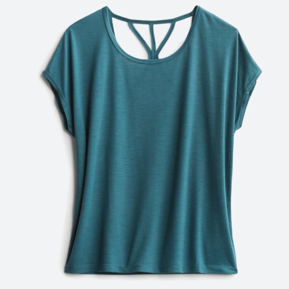 NWT GAIAM cross back tee size L teal green